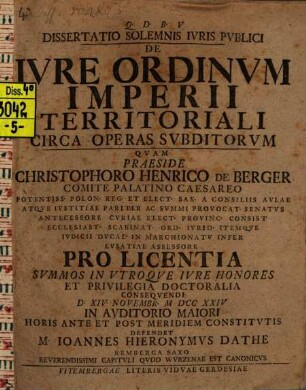Diss. sol. ... de iure ordinum imperii territoriali circa operas subditorum