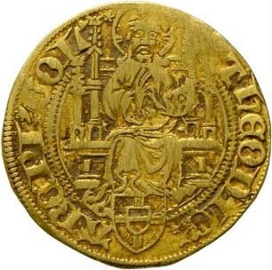 Goldgulden des Kölner Erzbischofs Dietrich von Moers mit Darstellung des thronenden Christus