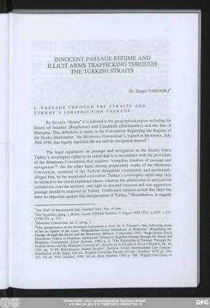 Innocent Passage Regime And Illicit Arms Trafficking Through The Turkish Straits Dr. Turgut Tarhanli