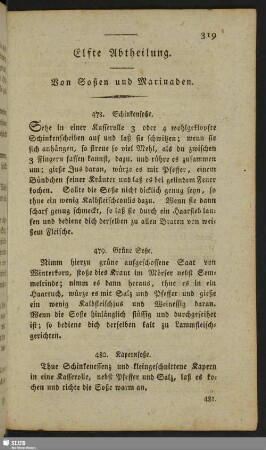 Elfte Abtheilung. Von Soßen und Marinaden