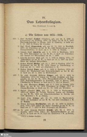 IV. Das Lehrerkollegium
