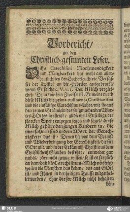 Vorbericht an den Christlich gesinnten Leser