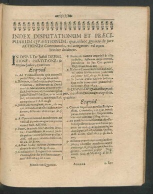 Index Disputationum Et Praecipuarum Quaestionum
