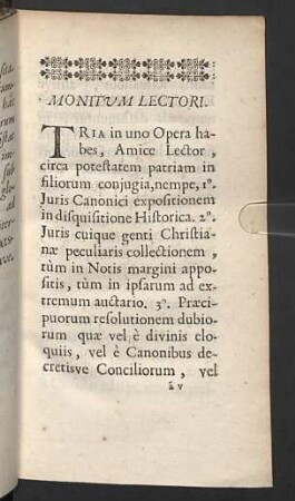 Monitum Lectori.