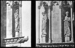 Freiburg im Breisgau, Unserer Lieben Frau, Westturm, Oktogon, li: Nordost-Ecke, Prophet u. Wasserspeier; re: Südost-Ecke, 2 Propheten