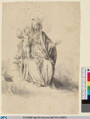 Madonna mit Kind in den Wolken
