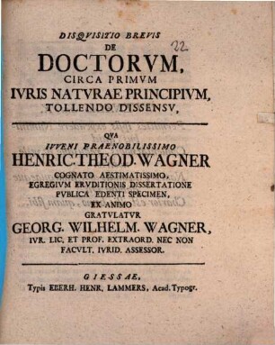 Disquisitio brevis de doctorum circa primum iuris naturae principium tollendo dissensu