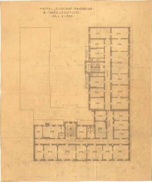 Fischer, Theodor; Innsbruck (Österreich); Hotel Europa, Erweiterung - Grundriss 3. OG