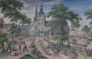 Dorfkirmes vor der Kirche und dem Schloss