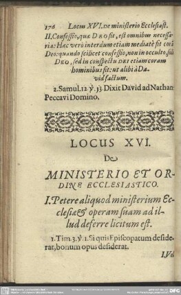 Locus XVI. De Ministerio Et Ordine Ecclesiastico