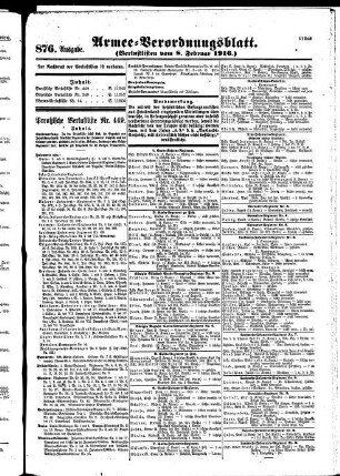 876. Ausgabe. Dienstag, 8. Februar 1916