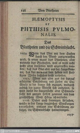 Haemoptysis Et Phthisis Pulmonalis : Das Blutspeisen und die Schwindsucht