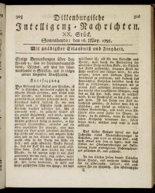 XX. Stück. Sonnabends: den 16. May. 1795.