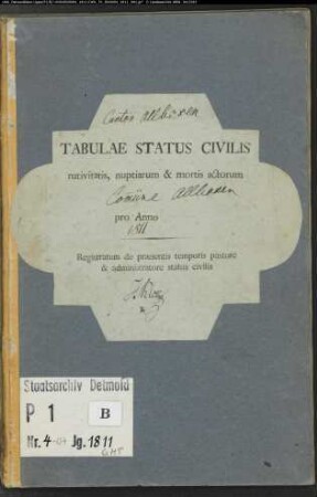 Zivilstandsregister der katholischen Gemeinde Albaxen, Kreis Höxter (GHT 1811) (Gemeinde: Katholische Gemeinde Albaxen, Kreis Höxter)