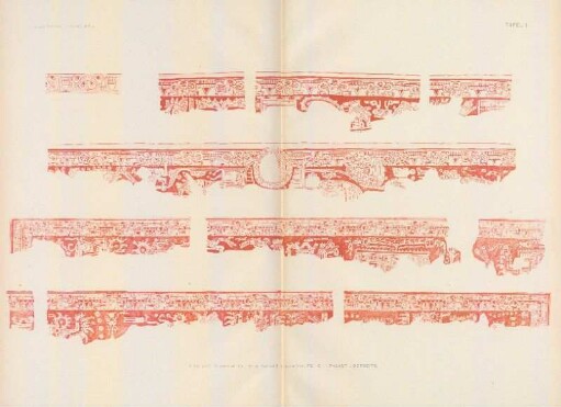 Tafel I. - Wandmalereien. Mitla. Palast IV und Palast I Ostseite.