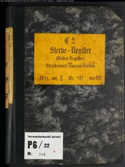 Sterberegister Standesamt Wanne-Eickel