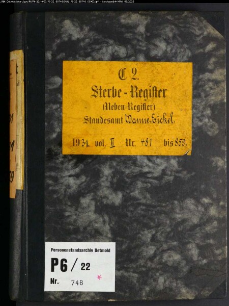 Sterberegister Standesamt Wanne-Eickel