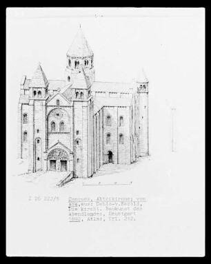 Conques, Abteikirche Sainte-Foy, Ansicht von West-Südwest