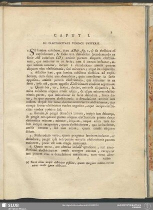 Caput I. De Electricate Vindice Universe