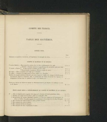 Table des matières. Année 1864.