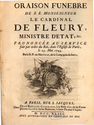Oraison funebre du Cardinal de Fleury