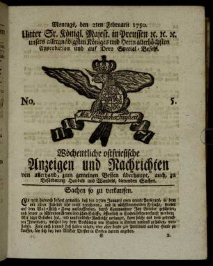No. 5. Montags, den 2ten Februarii 1750.