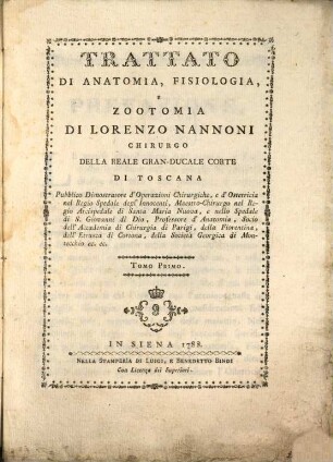 Trattato Di Anatomia, Fisiologia, E Zootomia, 1
