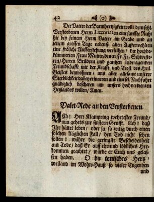 Valet-Rede an den Verstorbenen