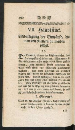 VII. Hauptstueck. Widerlegung der Einwuerfe, die man den Kloestern zu machen pflegt.