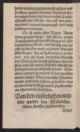 Ven den eusserlichen mitteln wieder den Melancholischen Teuffel zugebrauchen