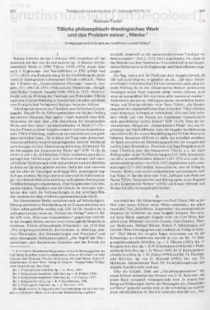 803 - 816 Tillichs philosophisch-theologisches Werk und das Problem seiner "Werke"