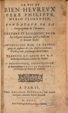 La vie du bienheureux père Philippe Nerio