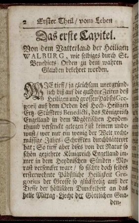 Das erste Capitel. Von dem Vatterland der Heiligen Walburg [...]