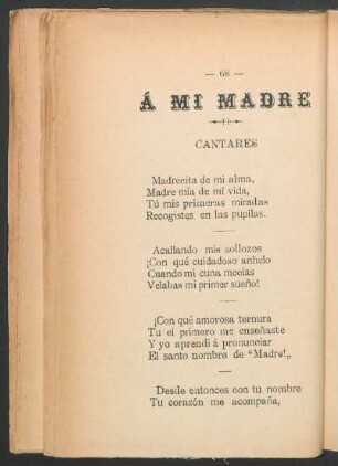 Á mi madre : Cantares