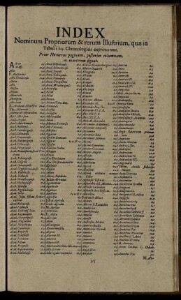 Index Nominum Propriorum & rerum Illustrium, quæ in Tabulis his Chronologicis exprimuntur.