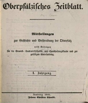 Oberpfälzisches Zeitblatt, 1841 = Jg. 1