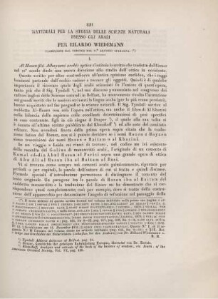 Materiali per la storia delle scienze naturali presso gli Arabi.