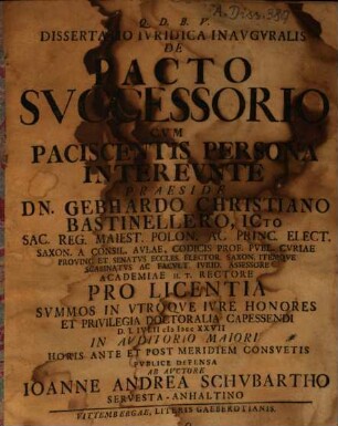 Dissertatio iuridica inauguralis de pacto successorio cum paciscentis persona intereunte