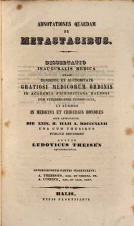 Adnotationes quaedam de metastasibus