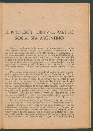 El profesor Ferri y el Partido Socialista Argentino