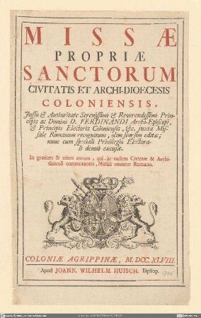 Missae Propriae Sanctorum Civitatis Et Archi-Dioecesis Coloniensis