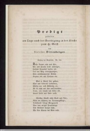 Predigt gehalten am Tage nach der Beerdigung ...