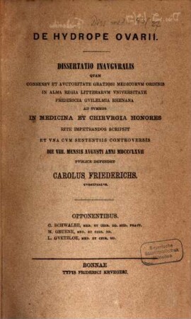 De hydrope ovarii : Diss. inaug.