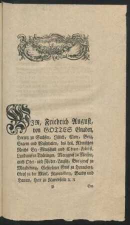 Wir, Friedrich August, von Gottes Gnaden, Herzog zu Sachsen, ...