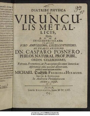 Diatribe Physica De Virunculis Metallicis