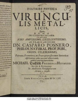 Diatribe Physica De Virunculis Metallicis