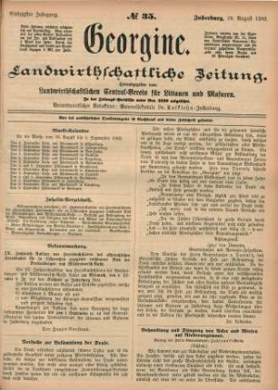 Siebzigster Jahrgang. No. 35. Insterburg, 28. August 1902.