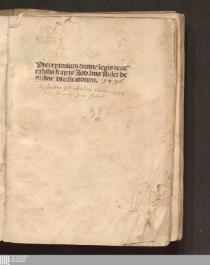 Preceptorium diuine legis venerabilis fratris Joha[n]nis Nider de ordine predicatorum