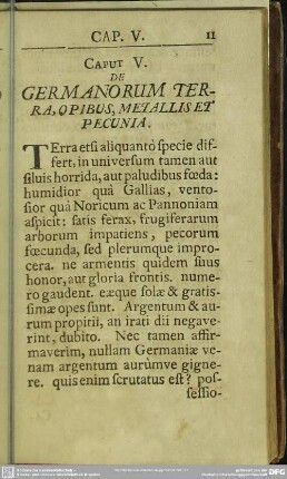 Caput V. Germanorum Terra, Opibus, Metallis Et Pecunia
