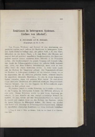 Reaktionen in heterogenen Systemen. Einfluss von Alkohol.